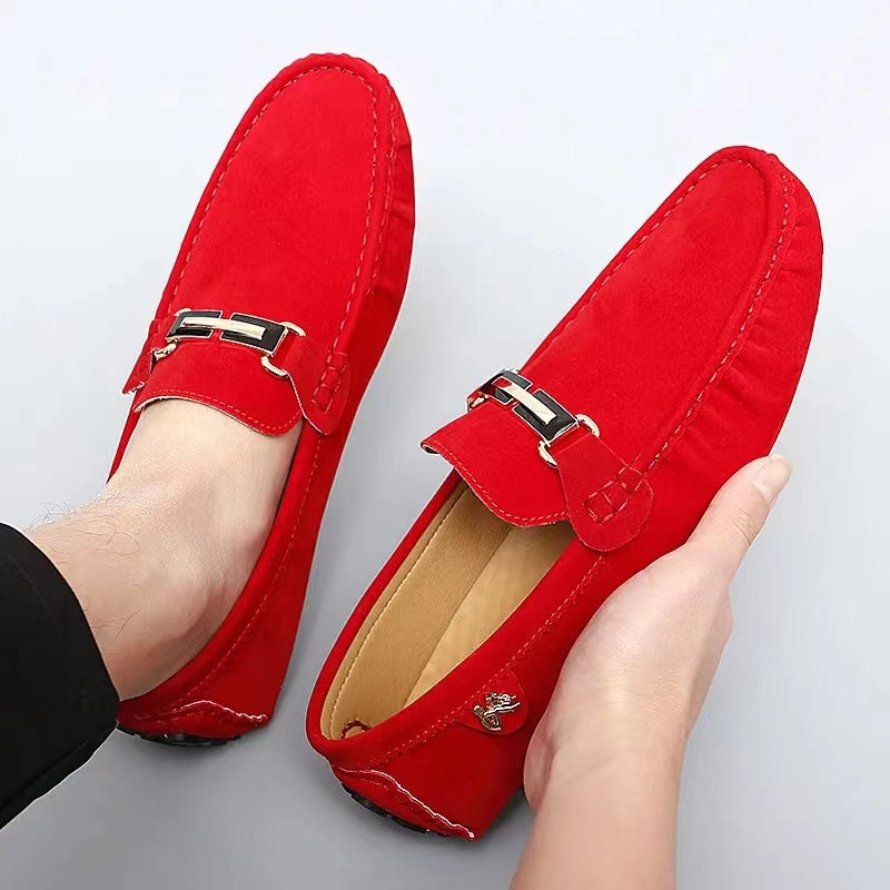 Men's Metallic Moccasin Loafers Non-Slip Slip-On Shoes for Spring and Summer