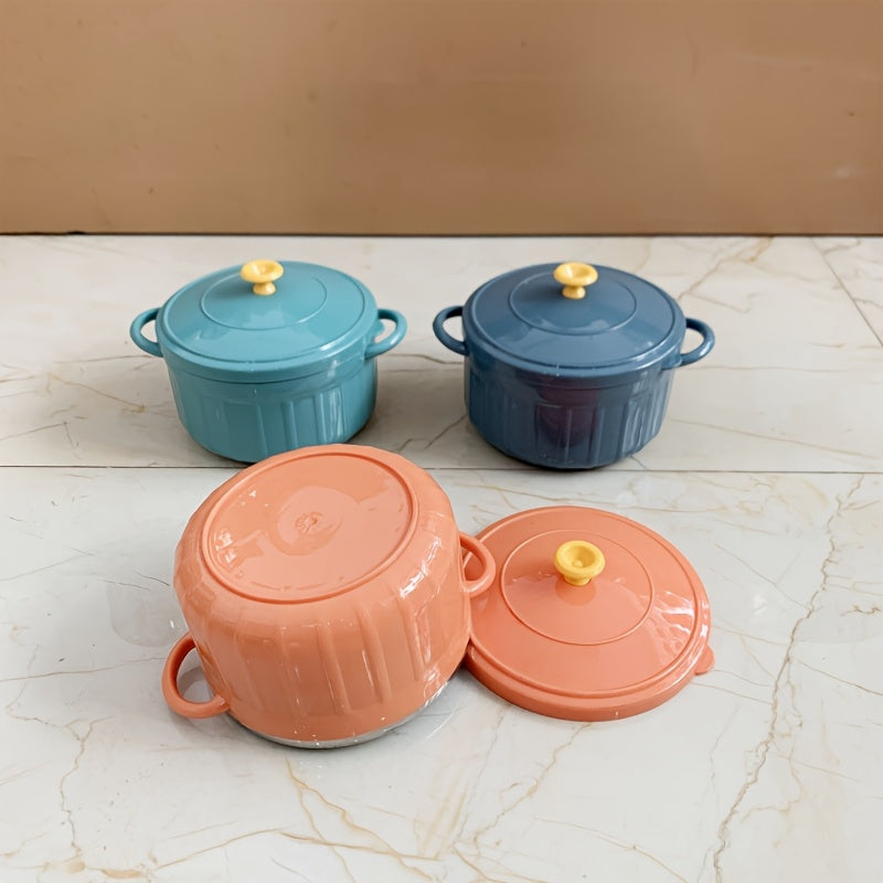 Stainless Steel Soup Bowl with Lid Microwave Safe Double Ear Candy Colors 850ml