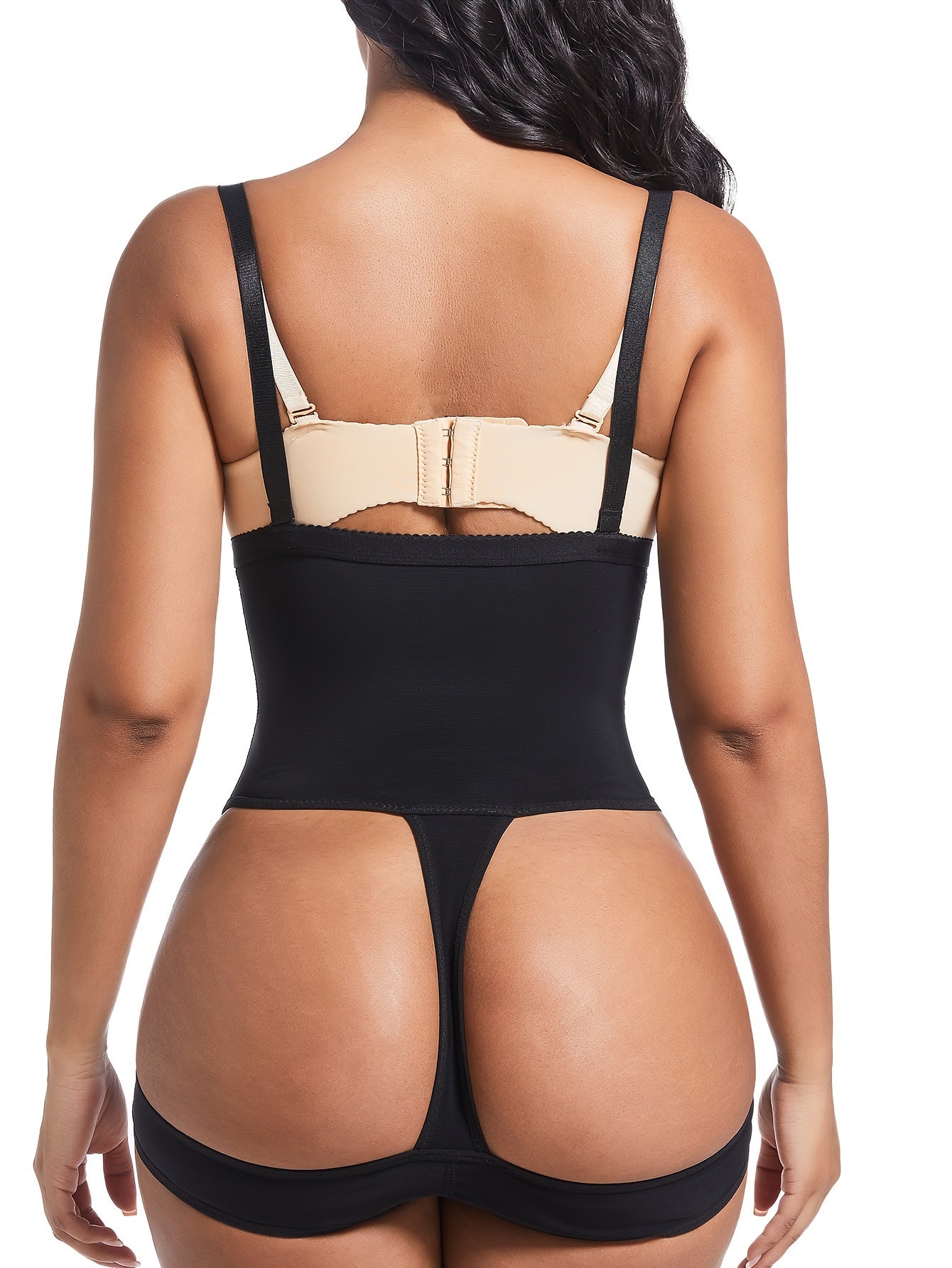 Women's Black High-Waist Shapewear Bodysuit Tummy Control Butt Lifter Crotch Support