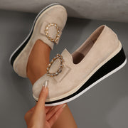 Women’s Wedge Sneakers Solid Color Slip-On Shoes Sequin Flannel Upper