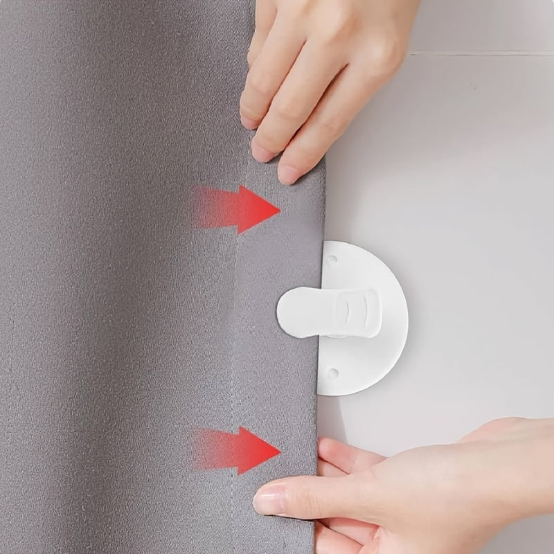 Set of 2 White Shower Curtain Clips with Splash Guard, Strong Plastic, Floor-Friendly