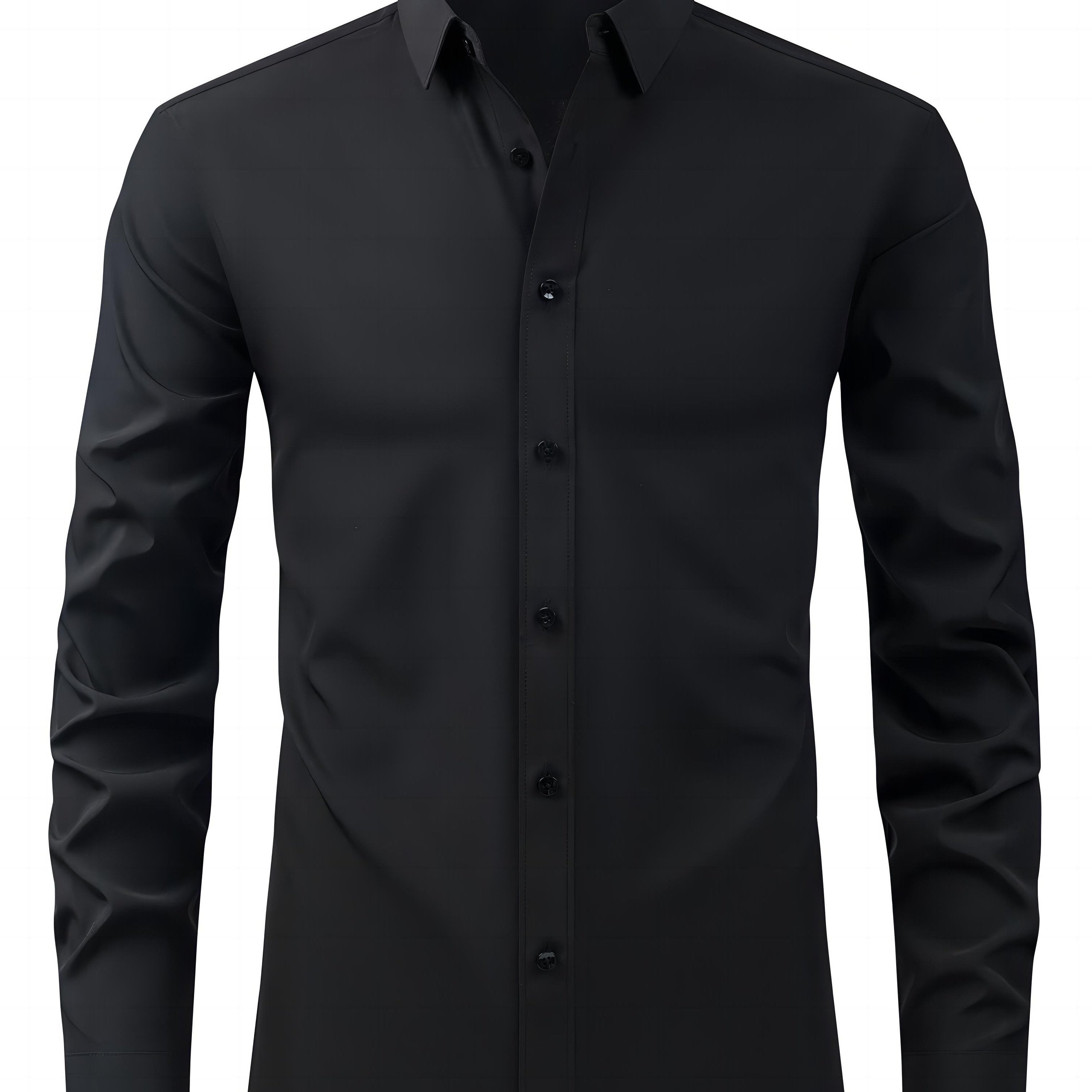Men's Black Long Sleeve Shirt with Lapel Collar Polyester Stretch Regular Fit for Casual Business