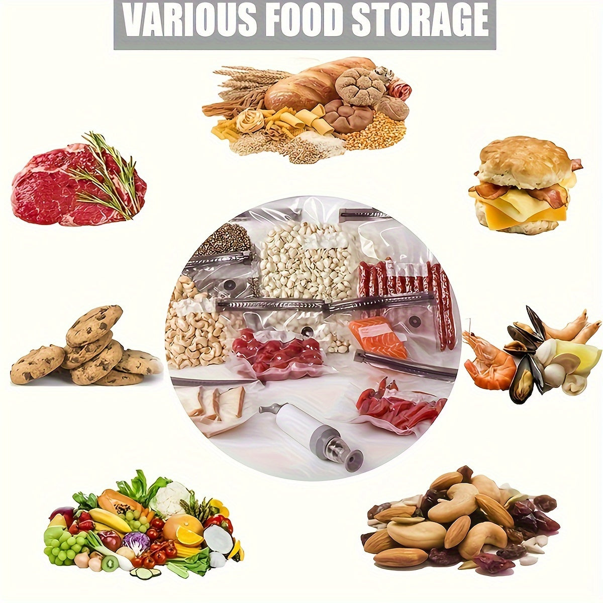 Набор из 20 вакуумных пакетов для хранения продуктов с зажимами и ручным насосом для сохранения свежести