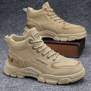 Men's Beige High-Top Work Boots Non-Slip Durable Casual Hiking PVC Sole