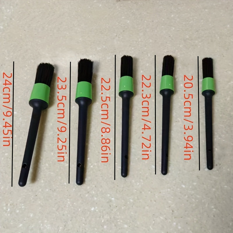 5-Piece Car Wash Brush Set Nylon and Pig Hair Detail Cleaning Brushes