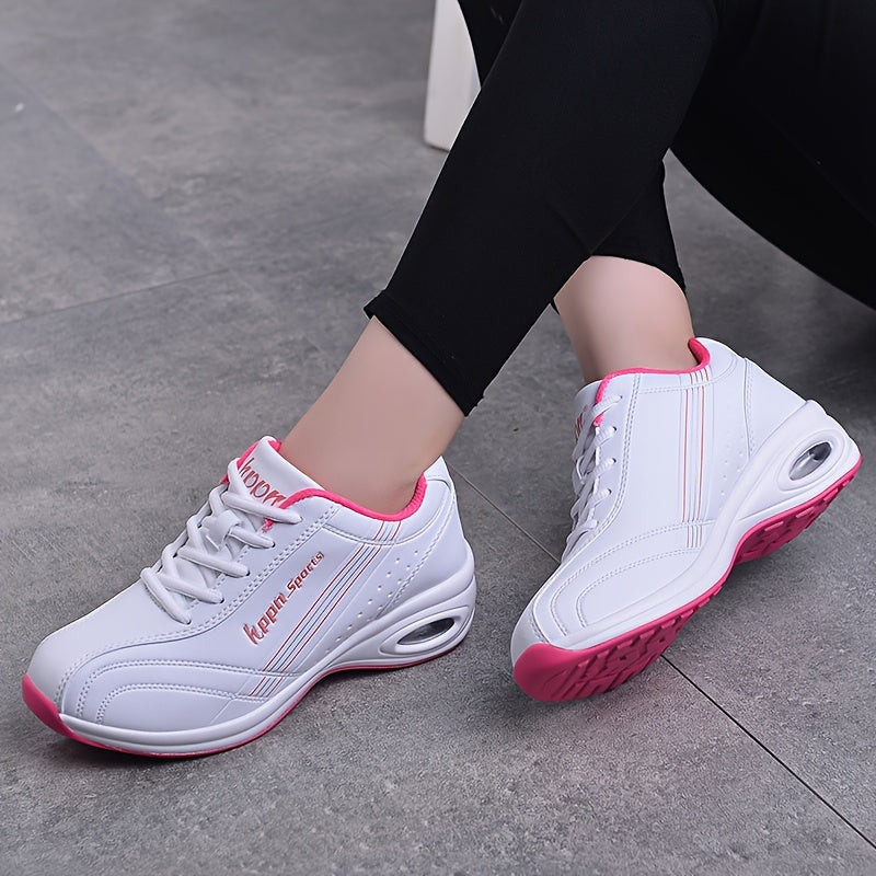Women's Casual Low-Top Sneakers Breathable Microfiber White Pink Accents