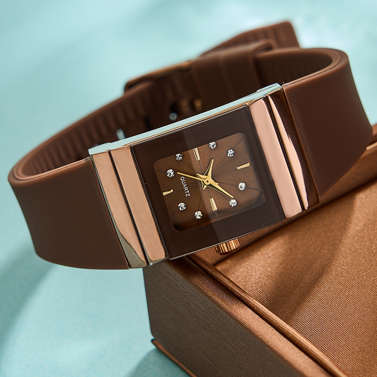 Women's Square Quartz Wrist Watch with Silicone Band and Zinc Alloy Case