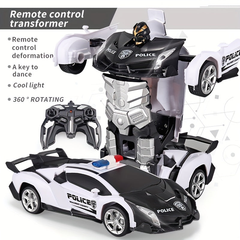 Remote Control Car Transforms into Robot 360 Drift Lights USB Rechargeable Battery Black and Blue Sports Car
