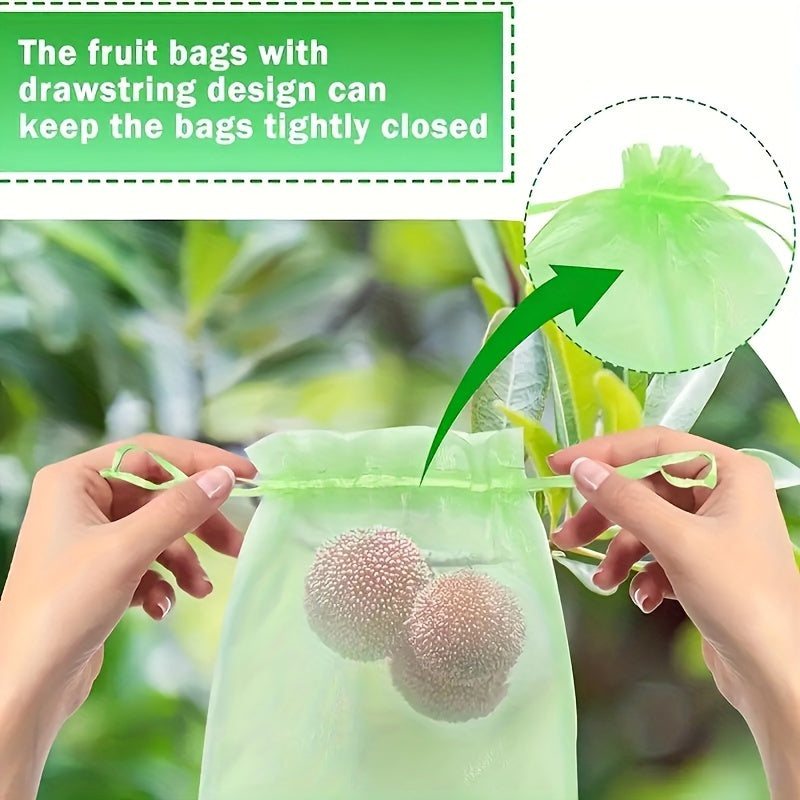 Lightweight Green Fruit Protection Bags 100 Pack with Drawstring Closure