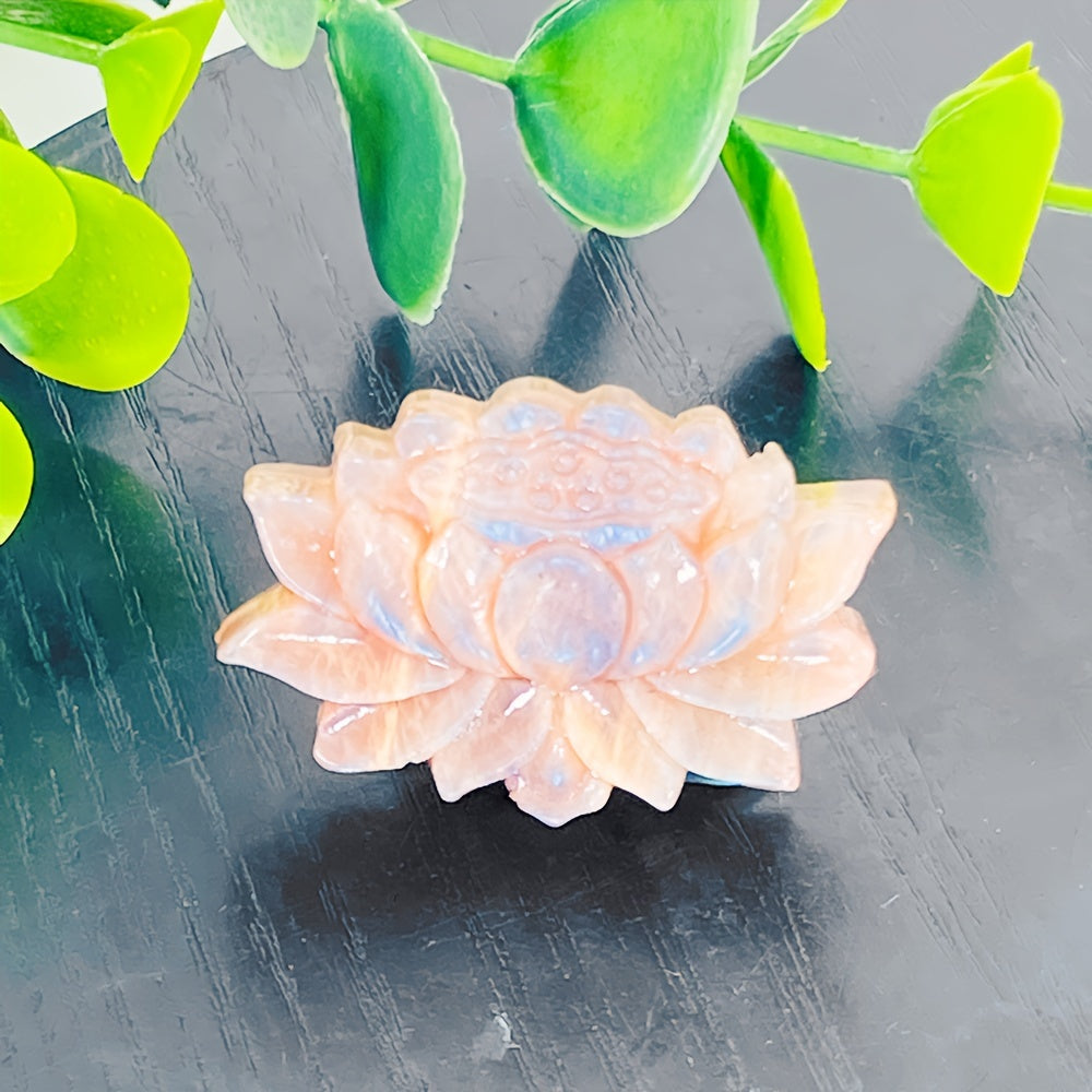 Ручная работа Лунный камень Лотос Цветок Скульптура Кристалл-камень Искусственный драгоценный камень Домашний декор