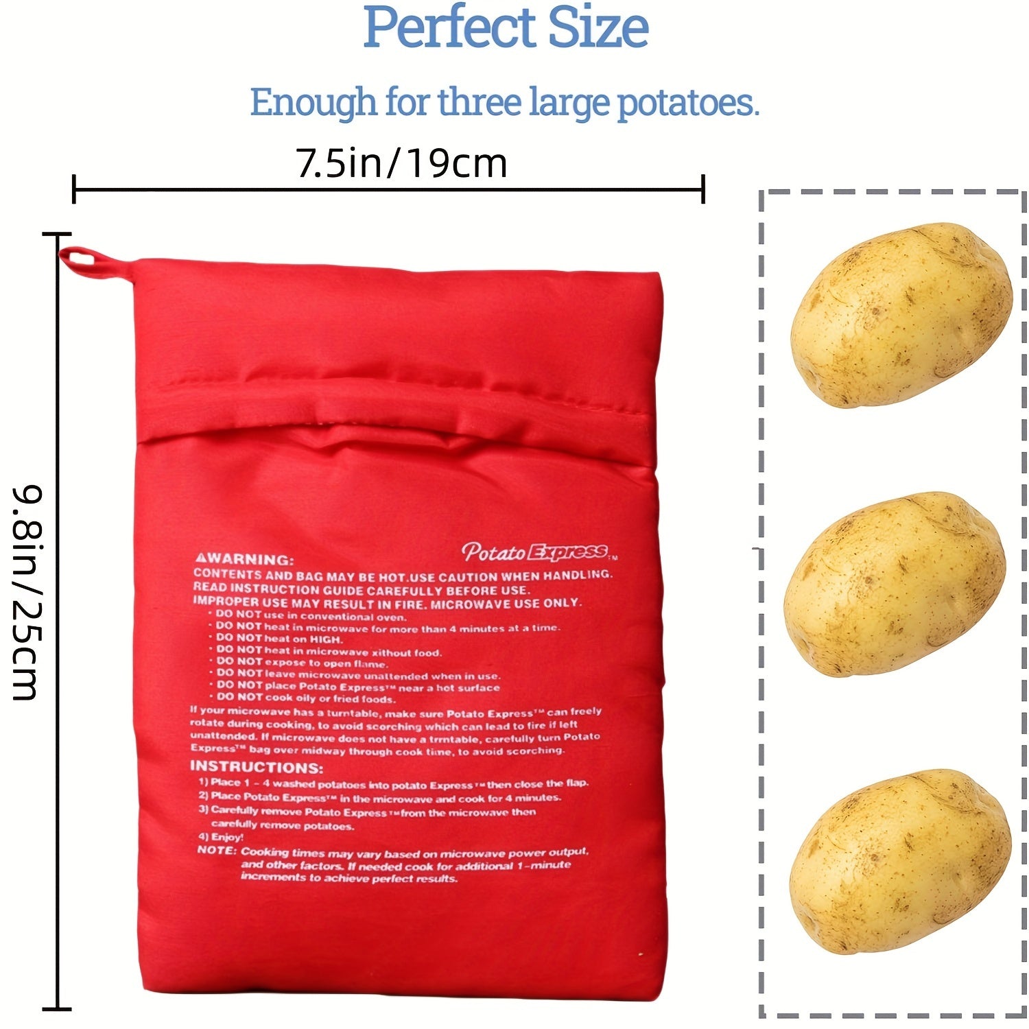 Три многоразовых мешка для микроволновой печи для быстрого приготовления и разогрева картофеля. Изготовлены из пластика, не контактирующего с продуктами, для идеального запеченного картофеля.
