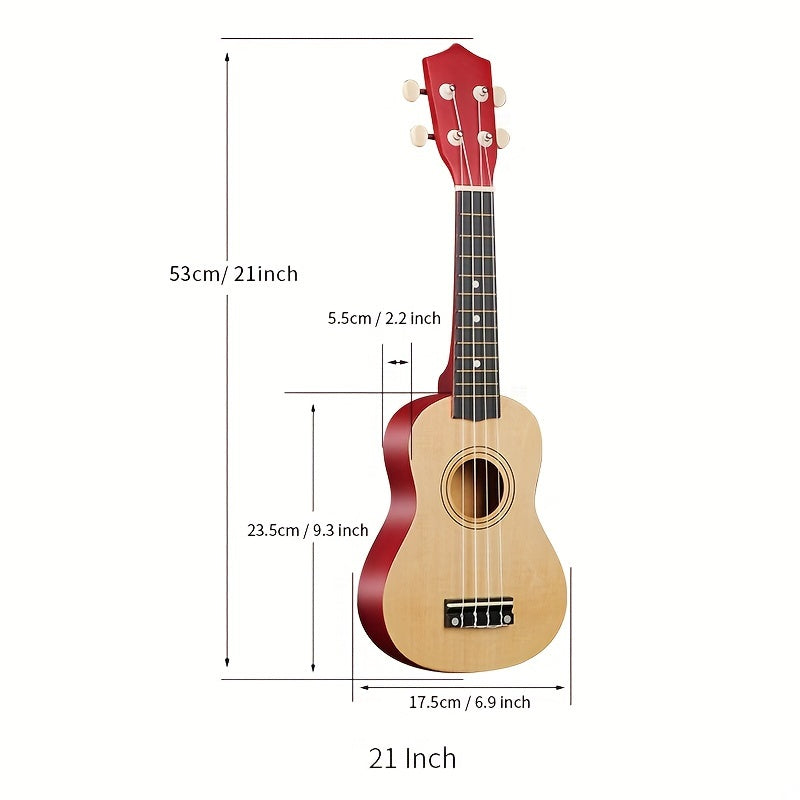 53.34 cm Soprano Basswood Ukulele with Accessories for Beginners