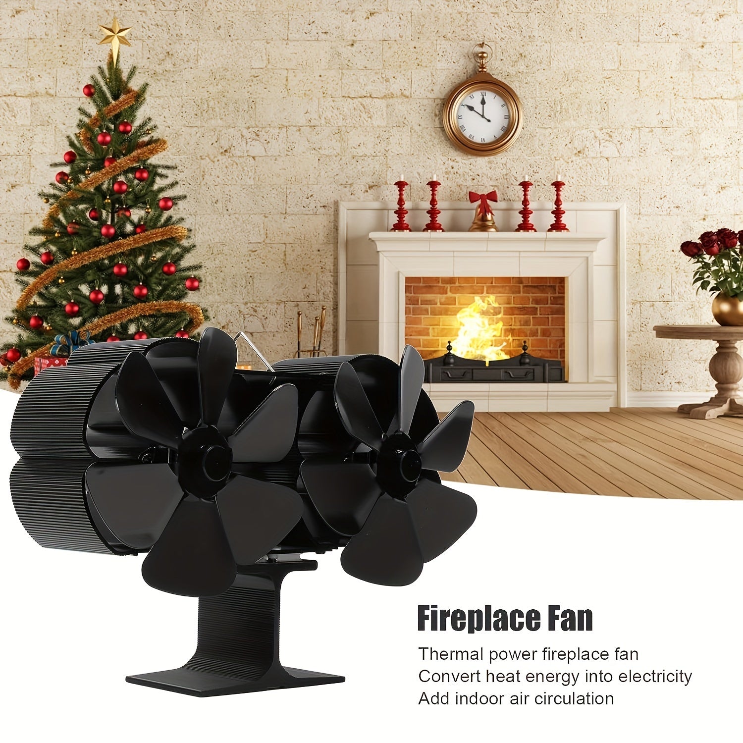 Dual Motor Wooden Fireplace Fan with 12-Blade Thermal Activation for Stoves