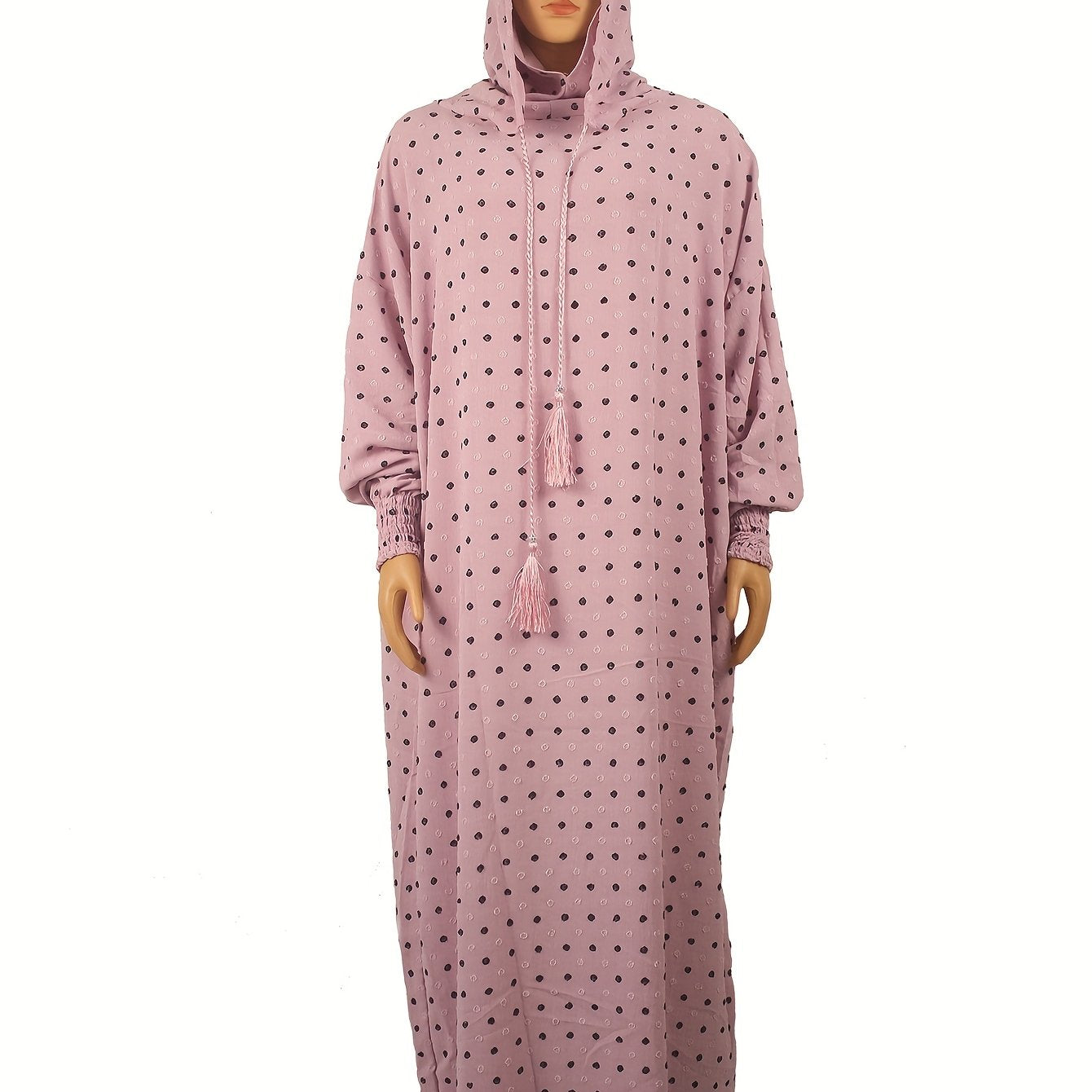 Plus Size Polka Dot Abaya Robe Loose Fit Middle Eastern Dress with Hood
