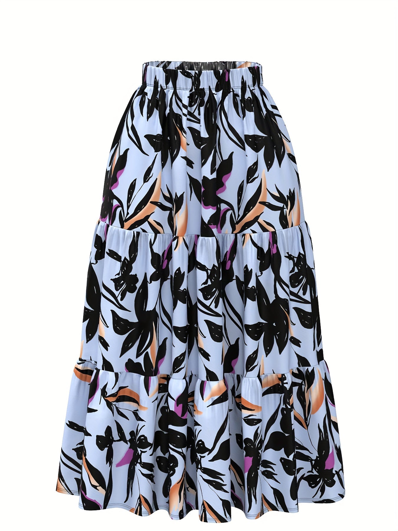 Falda de tamaño grande con estampado tropical en capas, con cintura elástica, ropa de vacaciones