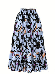 Falda de tamaño grande con estampado tropical en capas, con cintura elástica, ropa de vacaciones