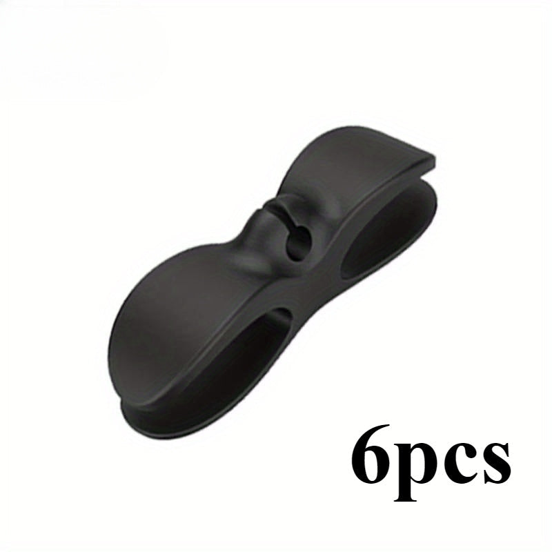 Set of 6 Black and Gray Cable Organizer Clips No-Drill Adhesive Wire Holders for Chargers and Data Cables