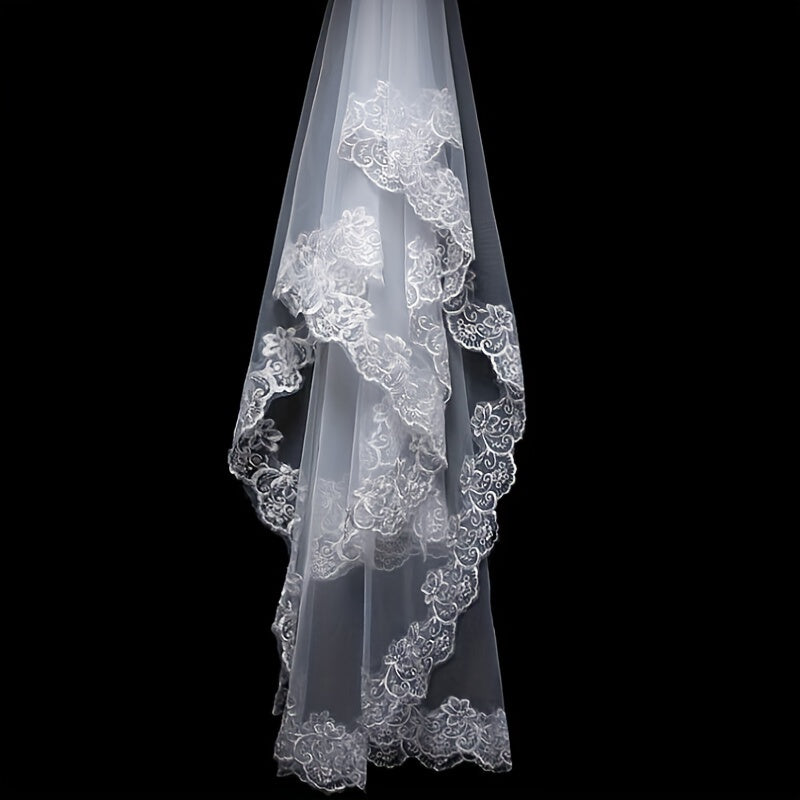 White Lace Bridal Veil 4.9ft Long for Wedding and Bachelorette Parties