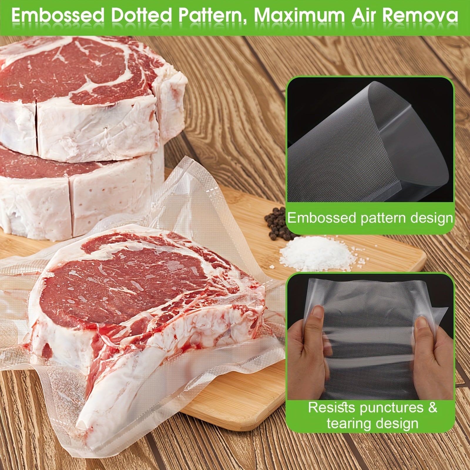 Pack of 100 Reusable Vacuum Sealer Storage Bags Embossed Dot Puncture-Resistant