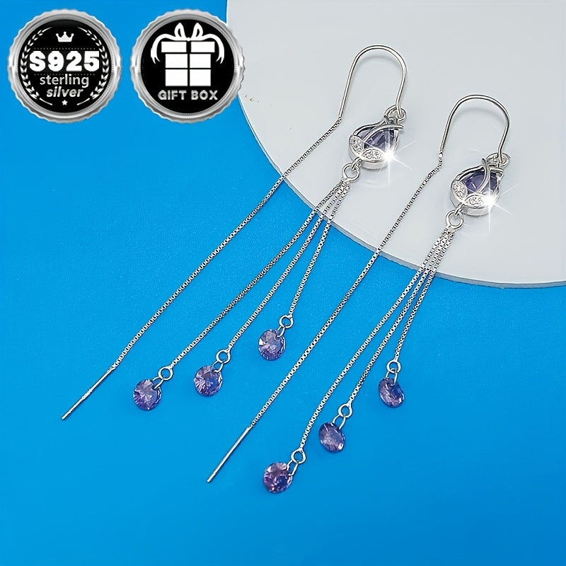 Sterling Silver Pendant Earrings with Synthetic Amethyst Cubic Zirconia 2-Pair Set