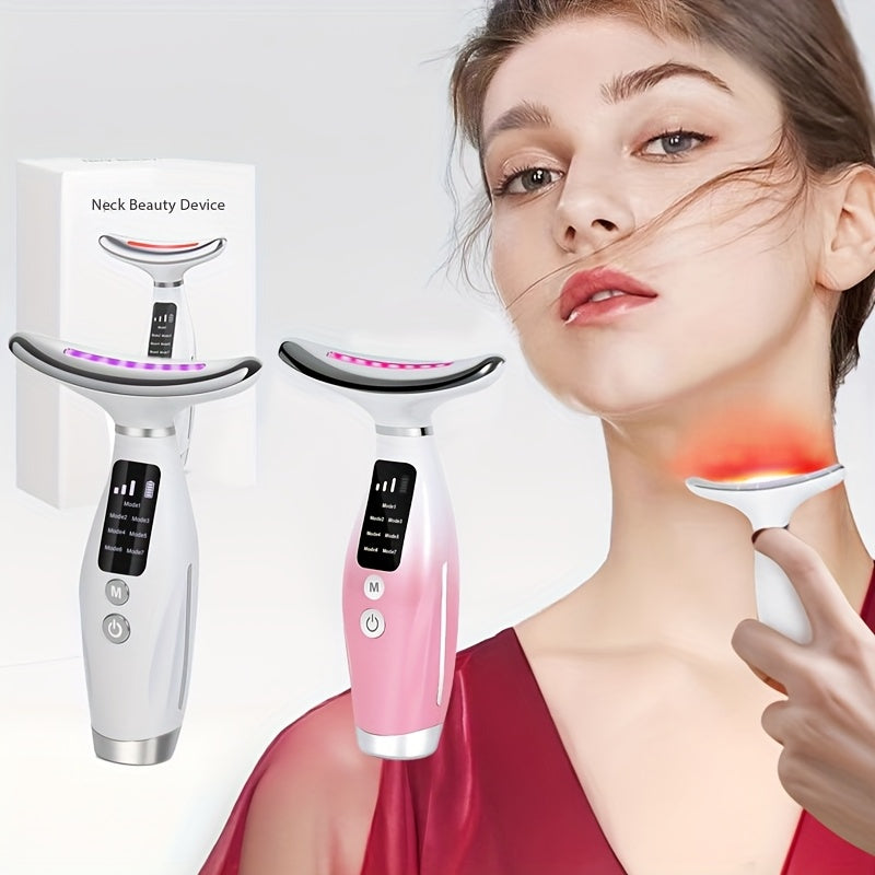 7 rangli LED isitiladigan yuz va bo'yin massaj qiluvchi, qayta zaryadlanadigan, 400mAh batareya. Ayollarning teri parvarishi uchun ideal, Onalar kuni sovg'asi, yuz va bo'yin massaji.