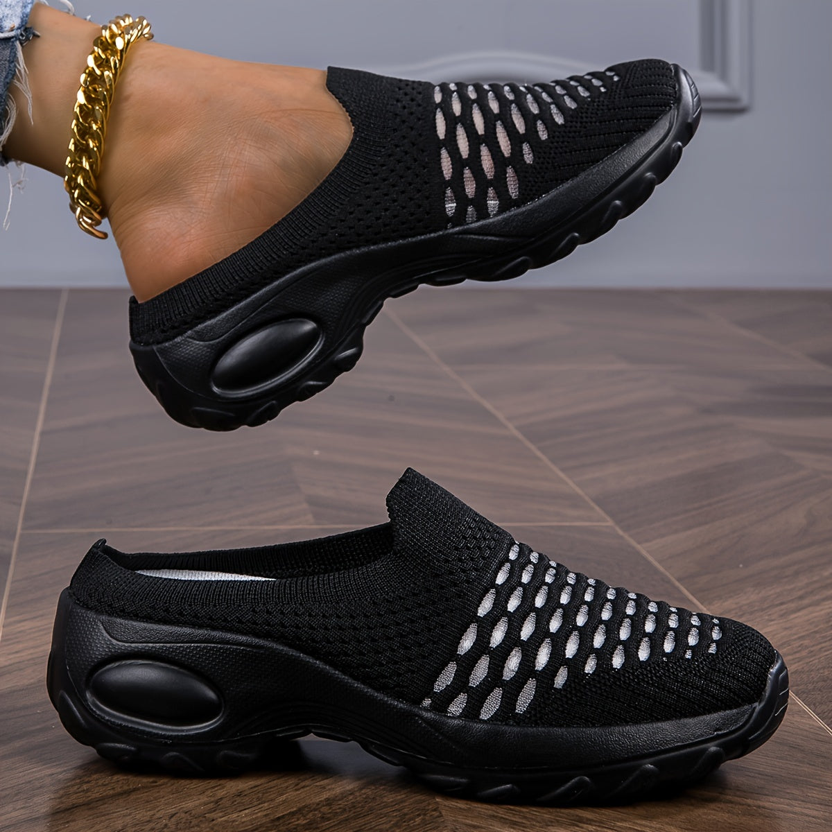 Women's Slip-On Backless Sneakers Breathable Knit Mesh Casual Shoes Plus Size