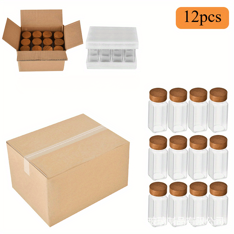 12-Pack Square Spice Jars Set with Glass Containers and Acacia Wood Shakers
