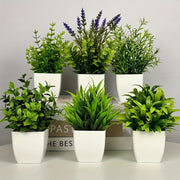 Artificial Plant Pot Small White Flowerpot with Green Plant for Indoor Home Office Bathroom Decor