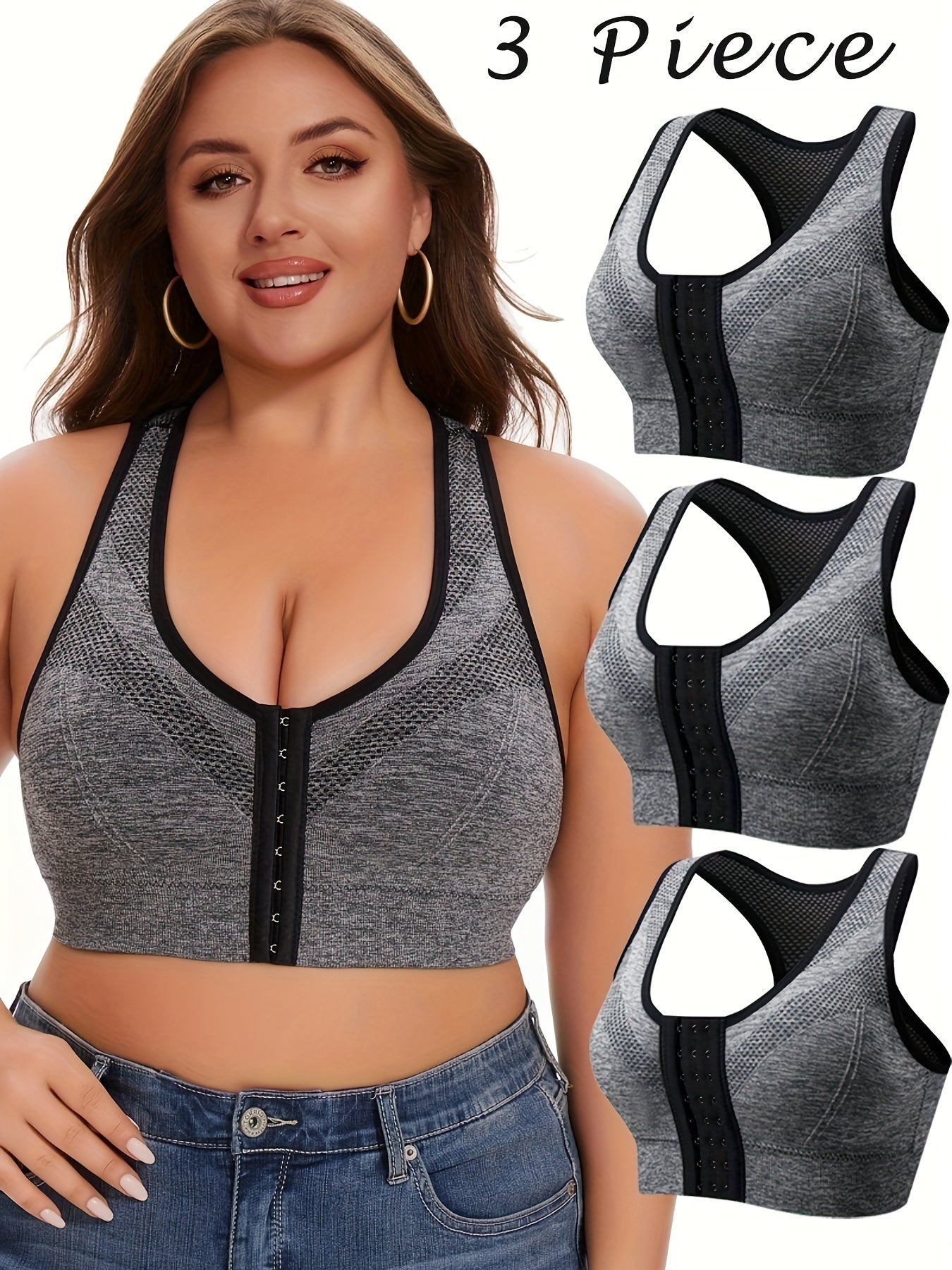 Women's Wireless Breathable Sports Bra Plus Size 3 Pack