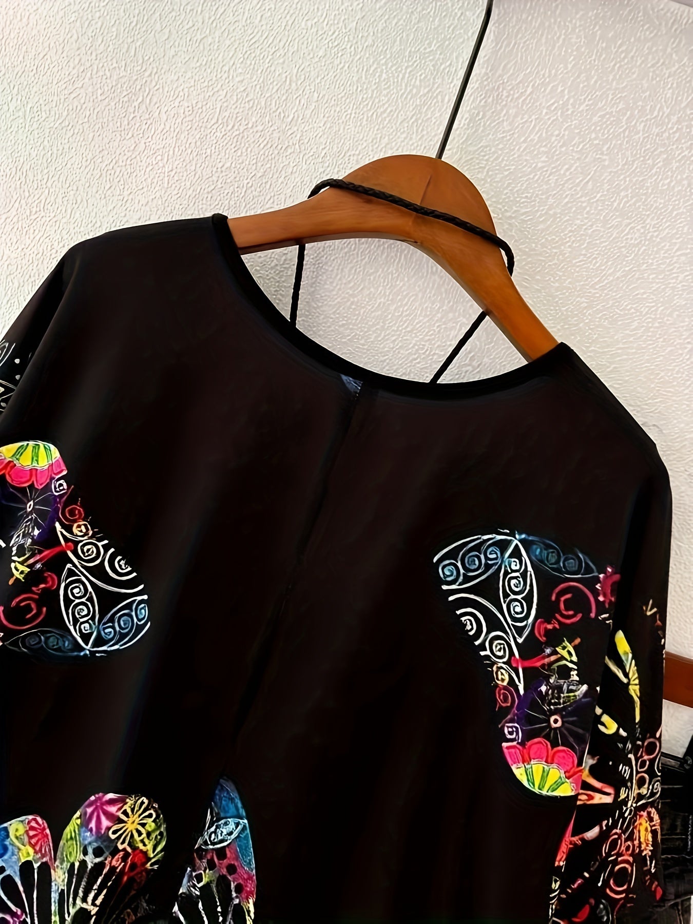 Plus Size Floral Butterfly Print T-Shirt Crew Neck Short Sleeve Polyester