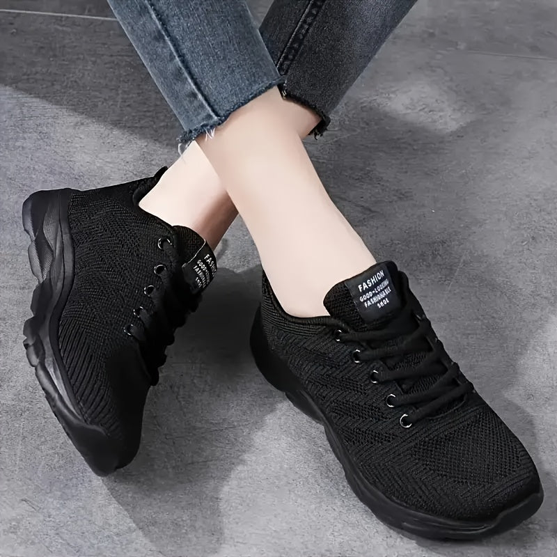 Women’s Breathable Knit Casual Sneakers Lightweight Low-Top Shoes Black
