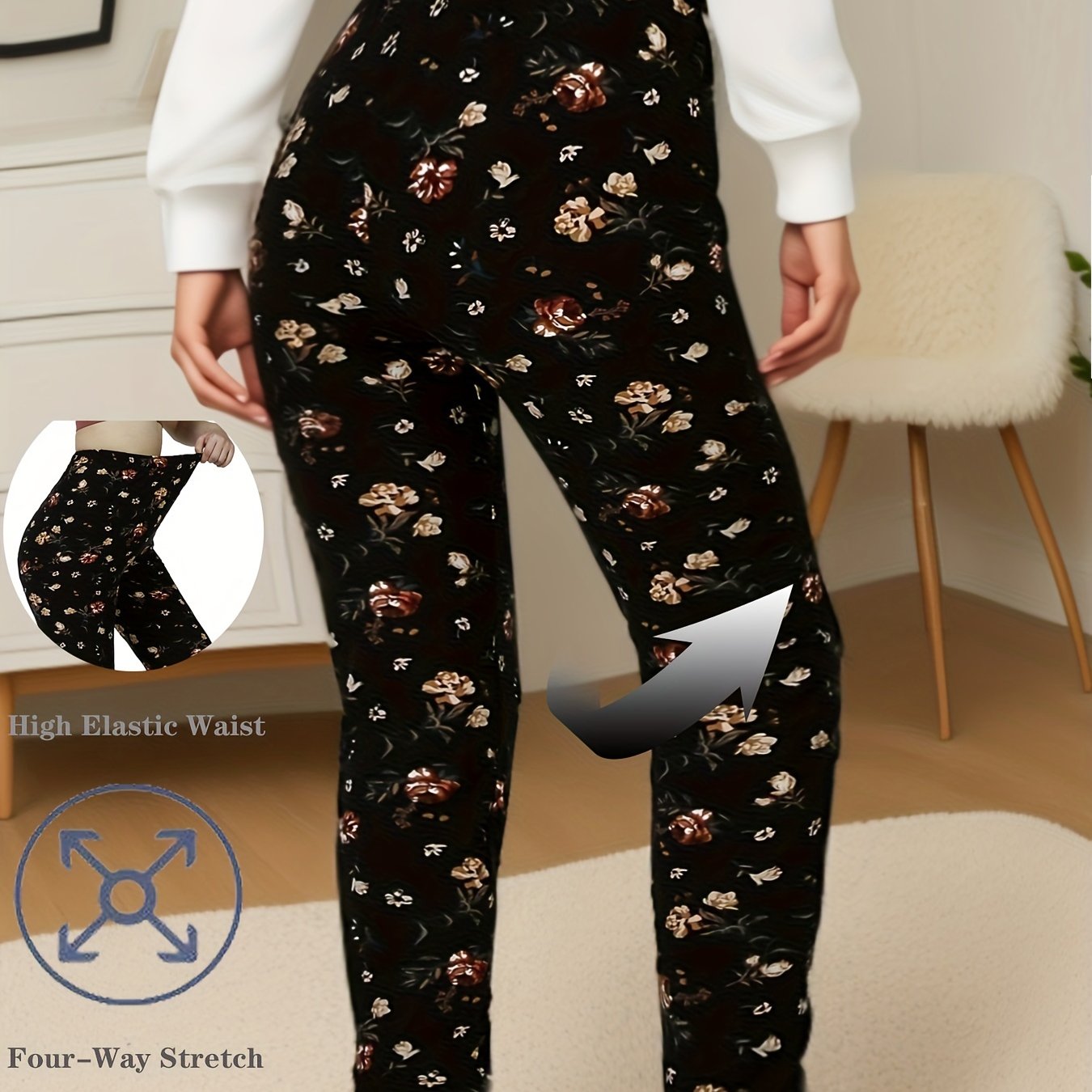 Women's Plus Size Floral Print Leggings High Waist Four-Way Stretch