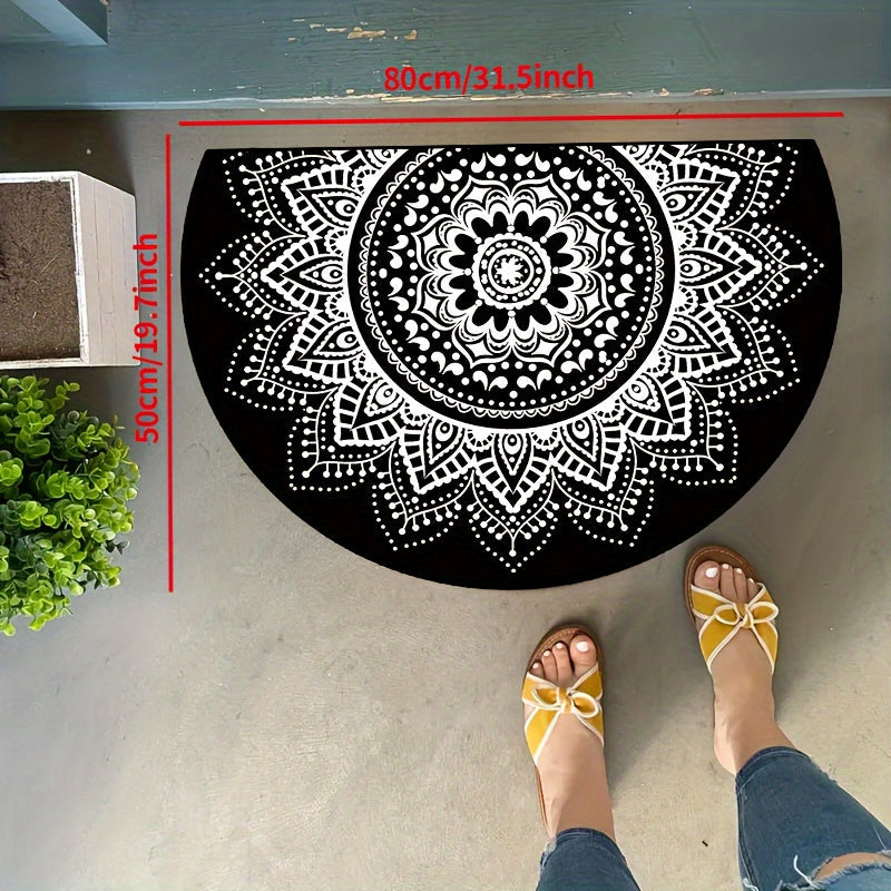 Non-Slip White Circular Doormat Washable Polyester Indoor Outdoor Entry Rug 15x23 19x31 23x35 31x47 Inches