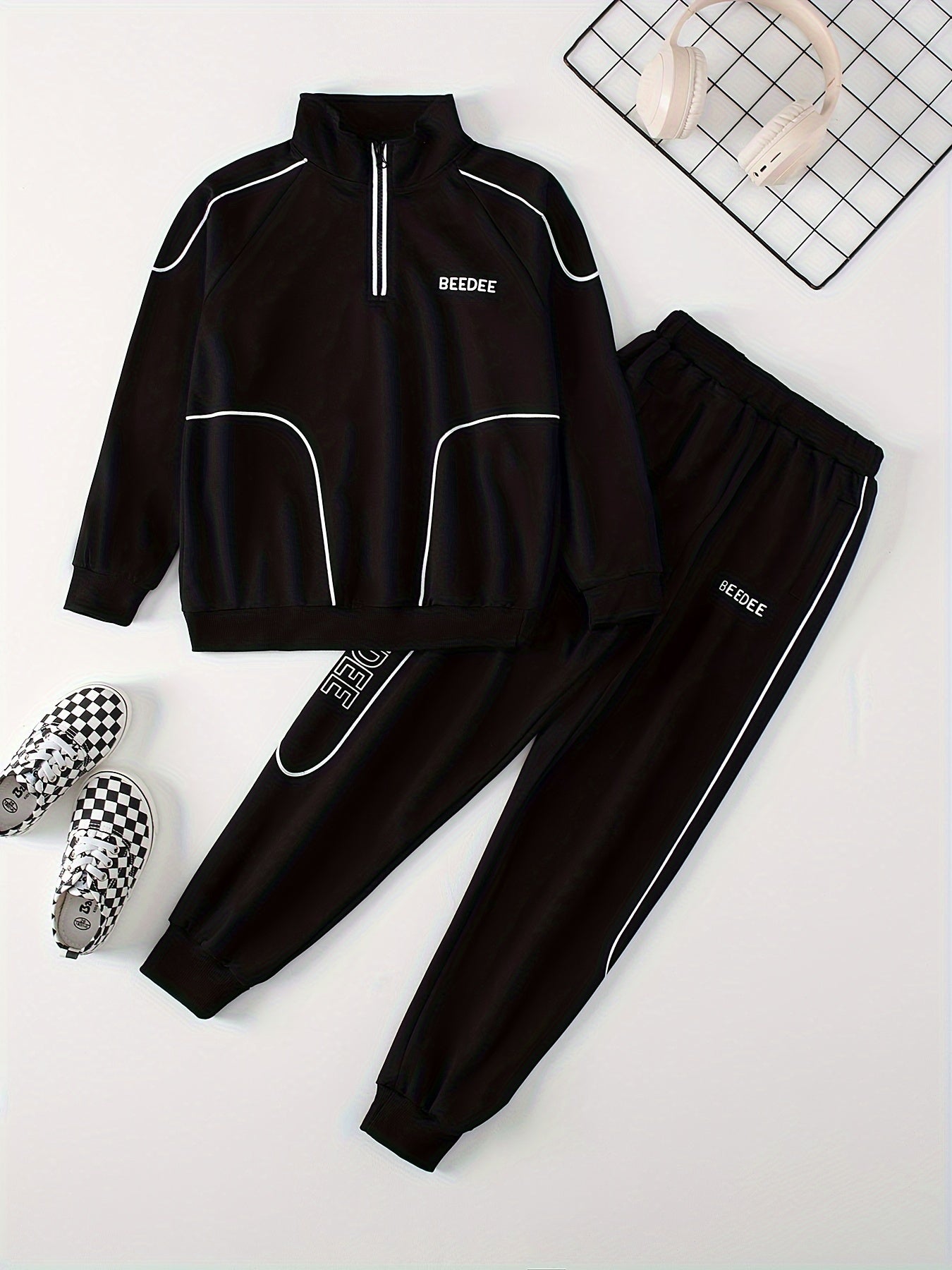 Boys' Polyester Casual Sportswear Set Includes Zip-Up Jacket and Joggers for Spring Fall Outdoor Activities