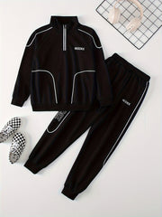 Boys' Polyester Casual Sportswear Set Includes Zip-Up Jacket and Joggers for Spring Fall Outdoor Activities