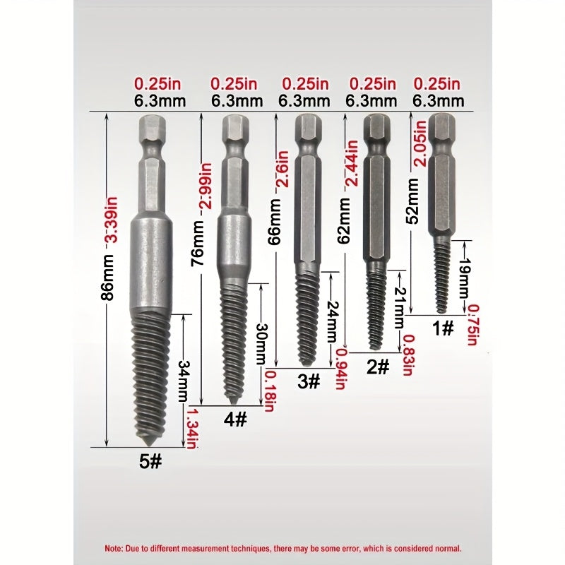 5Pcs Heavy-Duty Screw Extractor Set for Broken and Stripped Screws