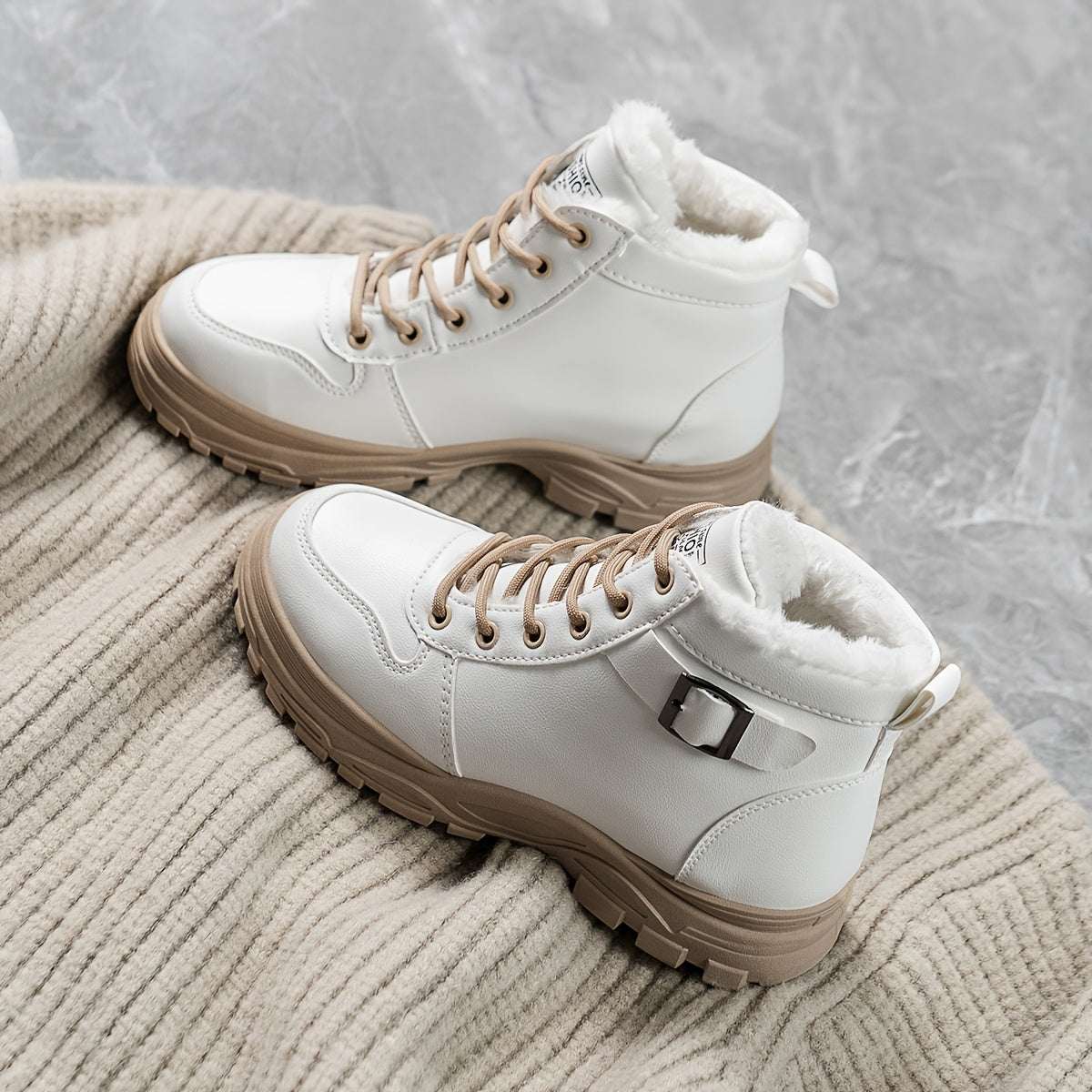 Women's Winter Faux Fur Lined Platform Ankle Boots with Anti-Slip Sole