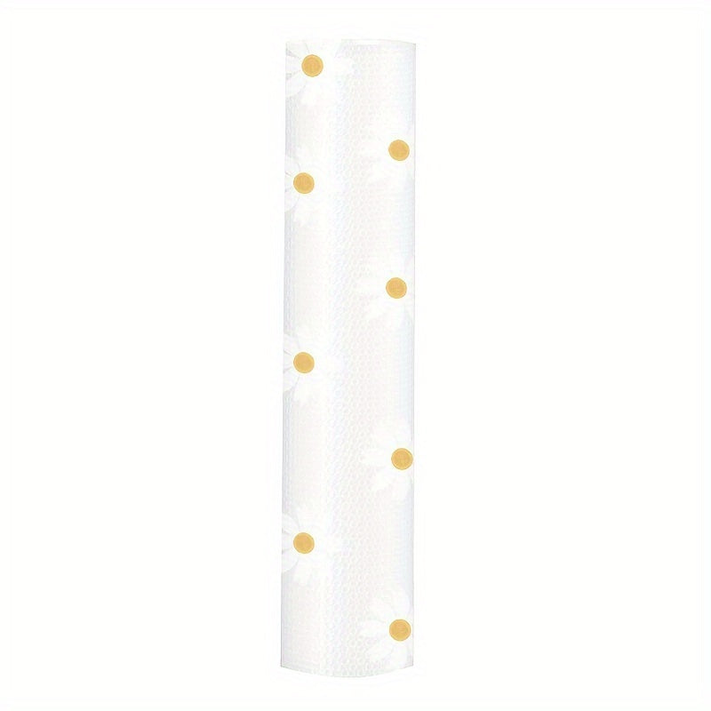 Водонепроницаемая нескользящая подкладка для полок и ящиков с узором ромашки для кухонного шкафа, стола и холодильника - влагозащитная и пылезащитная рулонная подкладка.