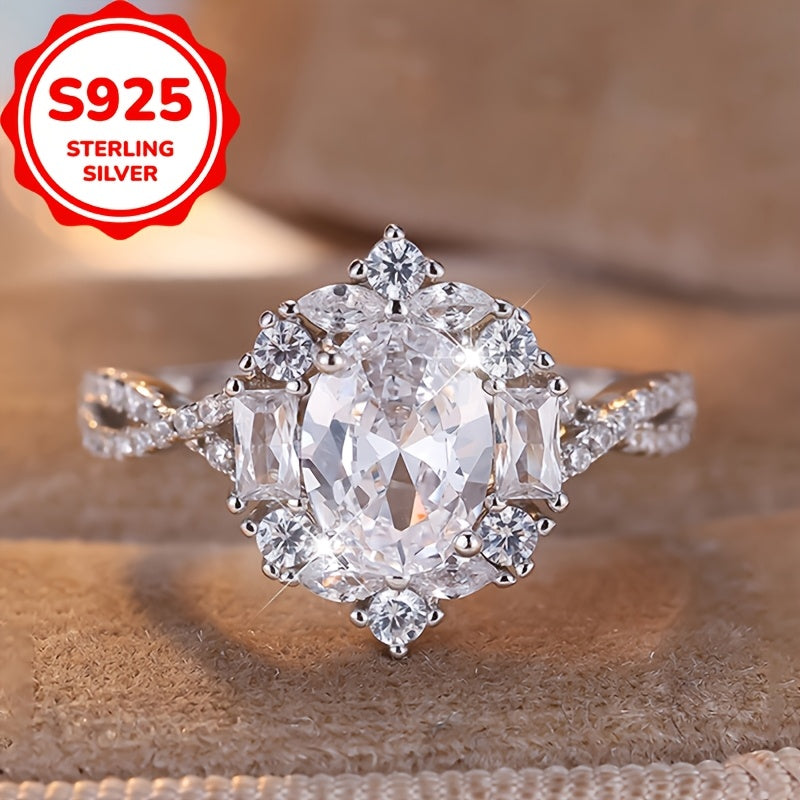 Sterling Silver Goose Egg Shaped Engagement Ring for Women Proposal Wedding Jewelry