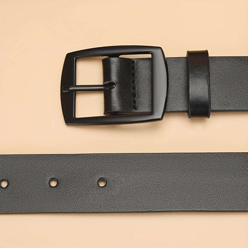 Men's Casual Faux Leather Belt with Square Alloy Buckle for Jeans