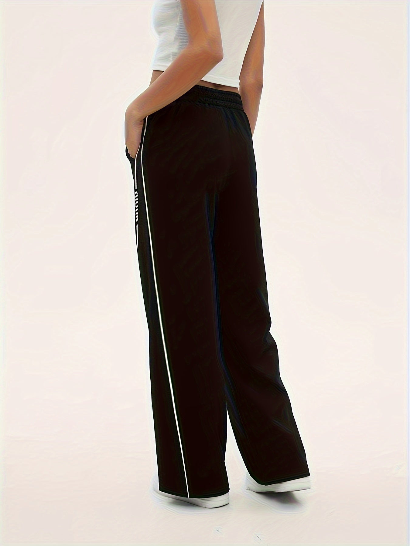 Women's Plus Size Striped Wide-Leg Pants Elastic Waist Casual Fall