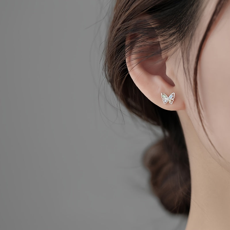 Ayollarlar uchun kapalak shaklidagi stud taqinchoq, sterling kumush, rhinestone, alloy zargarlik buyumlari