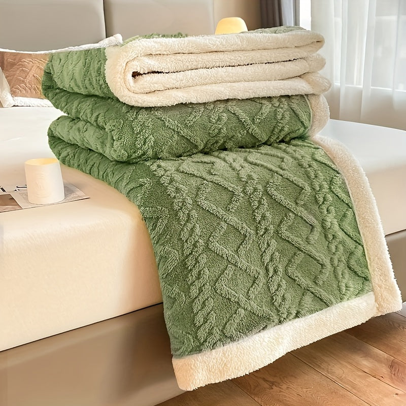 Jacquard Knit Polyester Bed Blanket with Geometric Pattern Thick Fleece Throw for All-Season Sofa Bed Cover