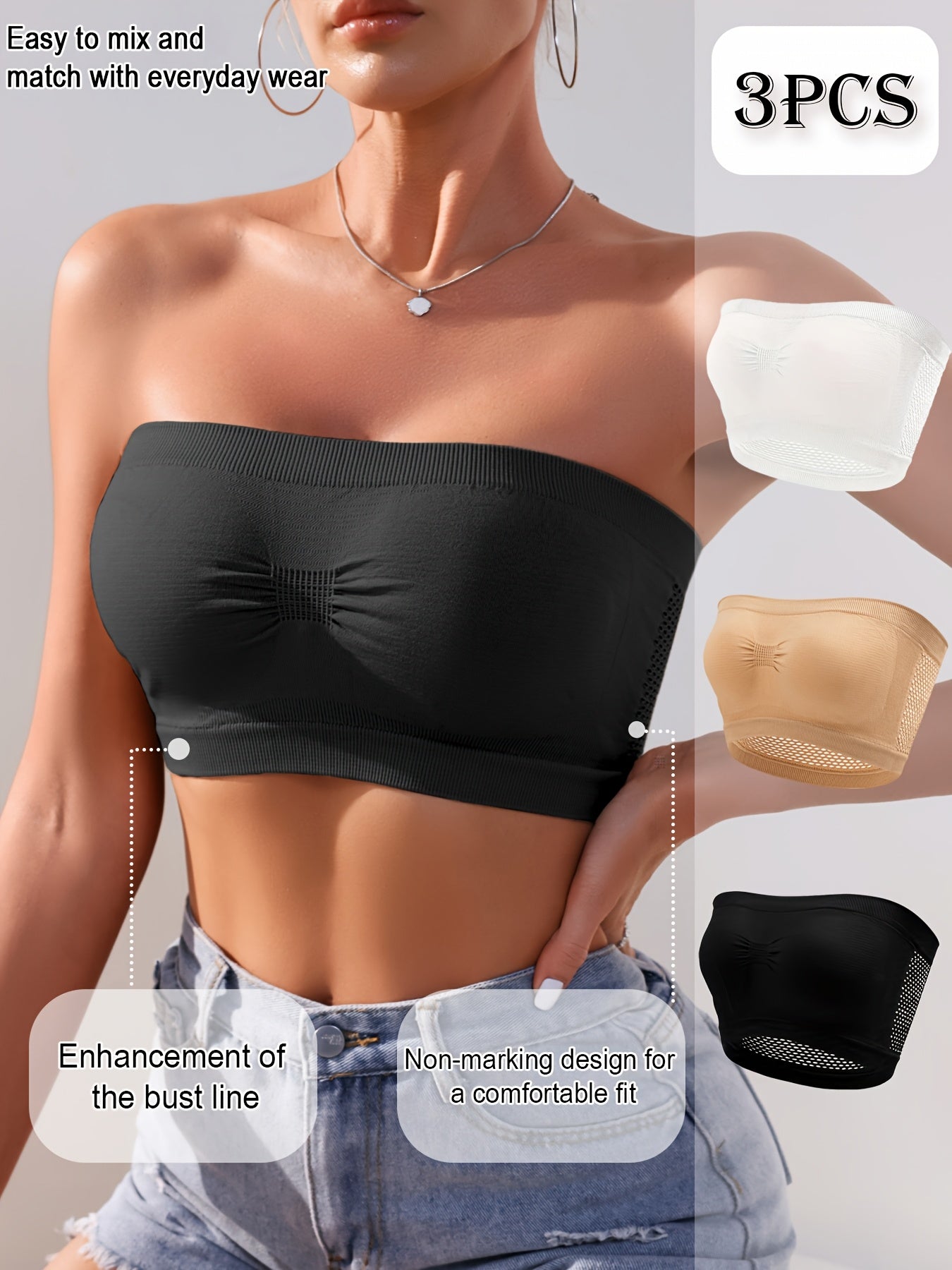 Women's Seamless Non-Slip Wire-Free Bralette Set Black Plus Size