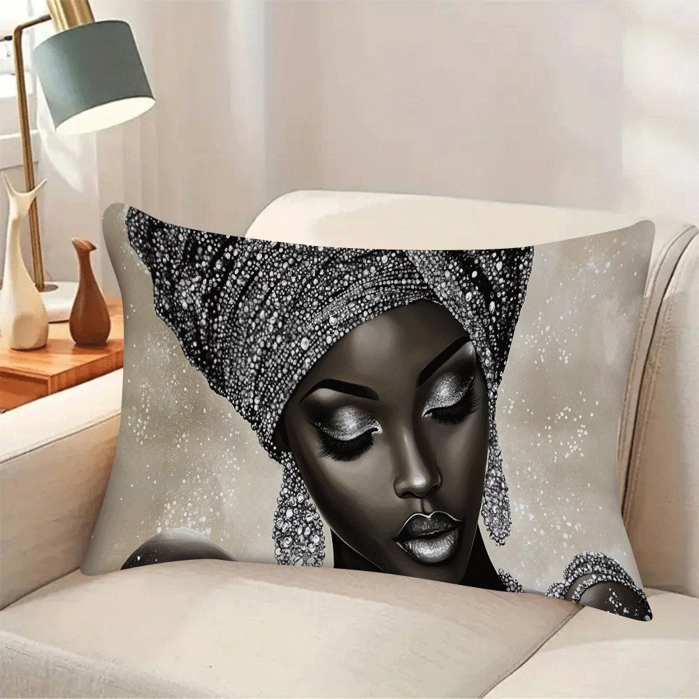 African Woman Themed Polyester Pillow Cover Casual Space Design Decorative Cushion Case for Back Sleepers All-Season Comfort