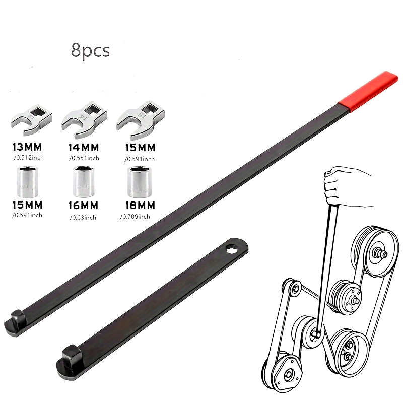 Universal Serpentine Belt Tensioner Tool Kit for Car Engines, 3/8 and 1/2 Inch Drive