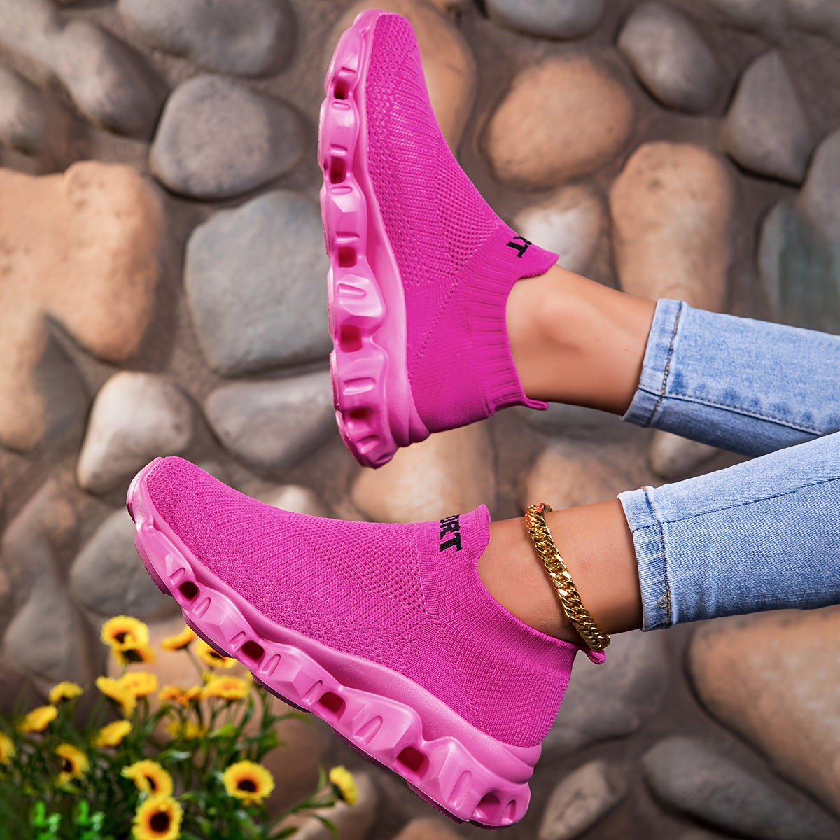 Women's Breathable Knitted Fabric Slip-On Sneakers Casual Athletic Shoes