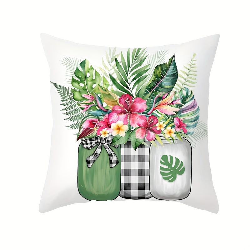 Green Leaves Throw Pillow Cover 43.99cm Square Stain-Resistant Polyester Hidden Zip