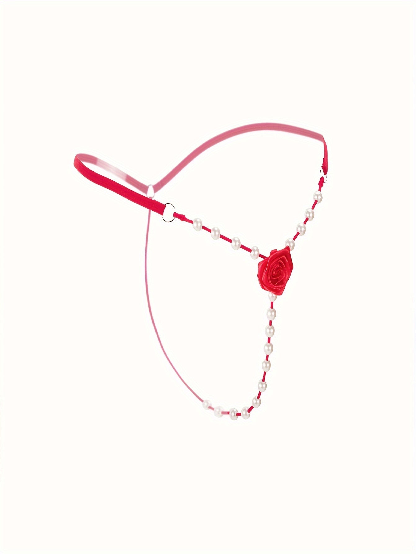 Women's Rose Patch Thong Panties with Faux Pearl Decorations Lingerie