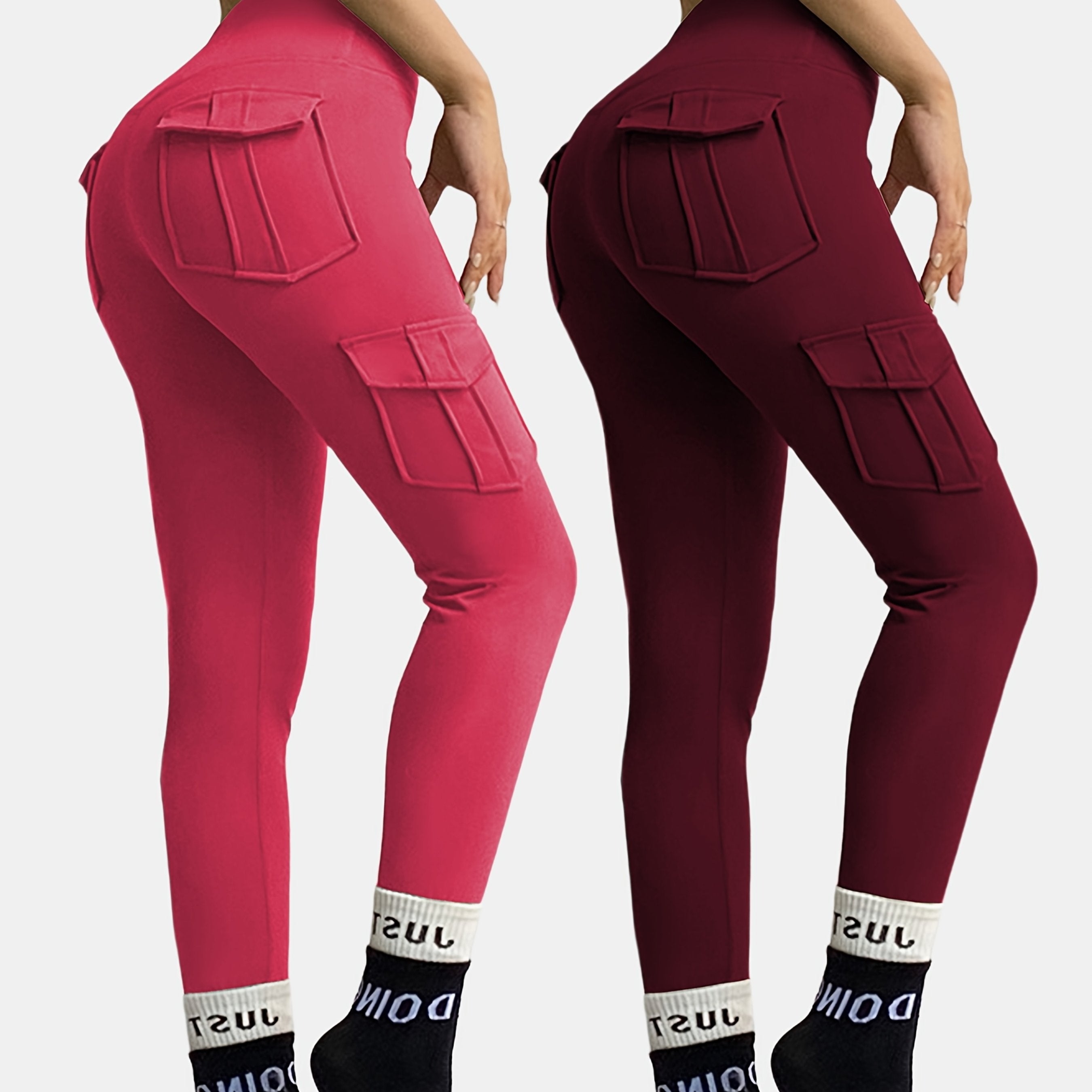 Plus Size Women's High Waist Yoga Pants 2 Pack with Pockets Breathable Comfortable